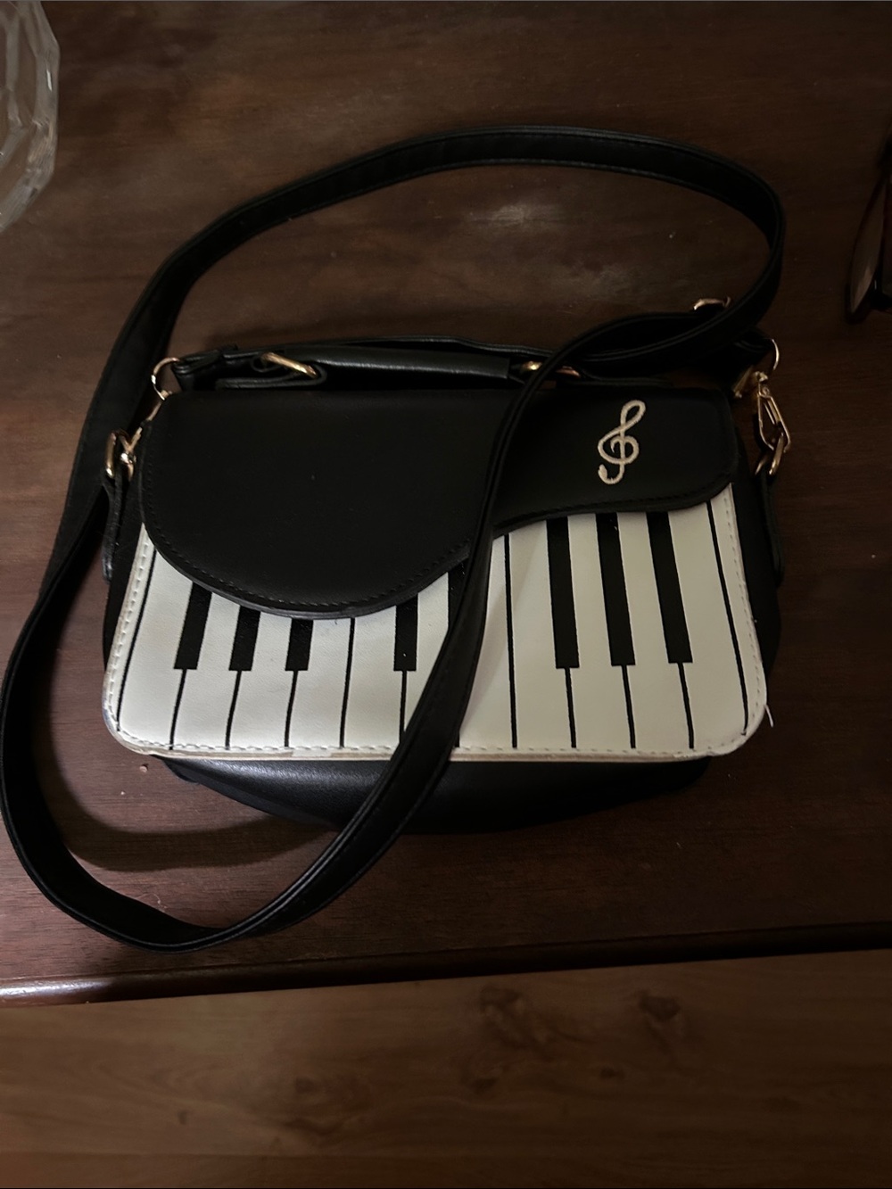 Black & White Piano Key Crossbody Bag with Treble Clef Detail